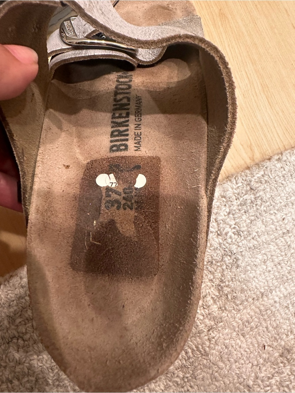 Birkenstock Big Buckle Metallic Gray Slide Sandals - Picture 5 of 10